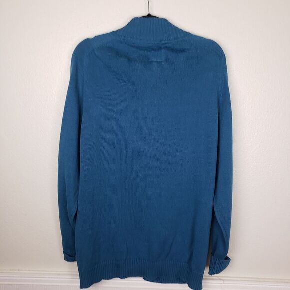 Women's Blue Knitted Cotton Long Tunic Zip Up Cold Weather Jacket Size XL - Picture 10 of 10